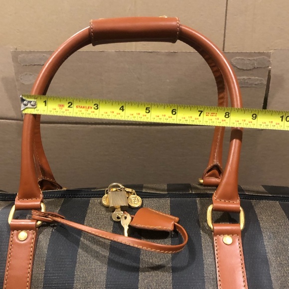 FENDI Pequin Pecan Striped Bandolier Boston Travel Bag w FENDI Shoulder Strap - Picture 12 of 17